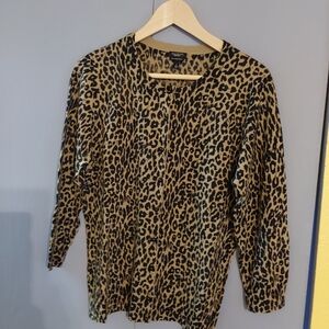 Talbots Animal Print Cardigan in Black and Tan